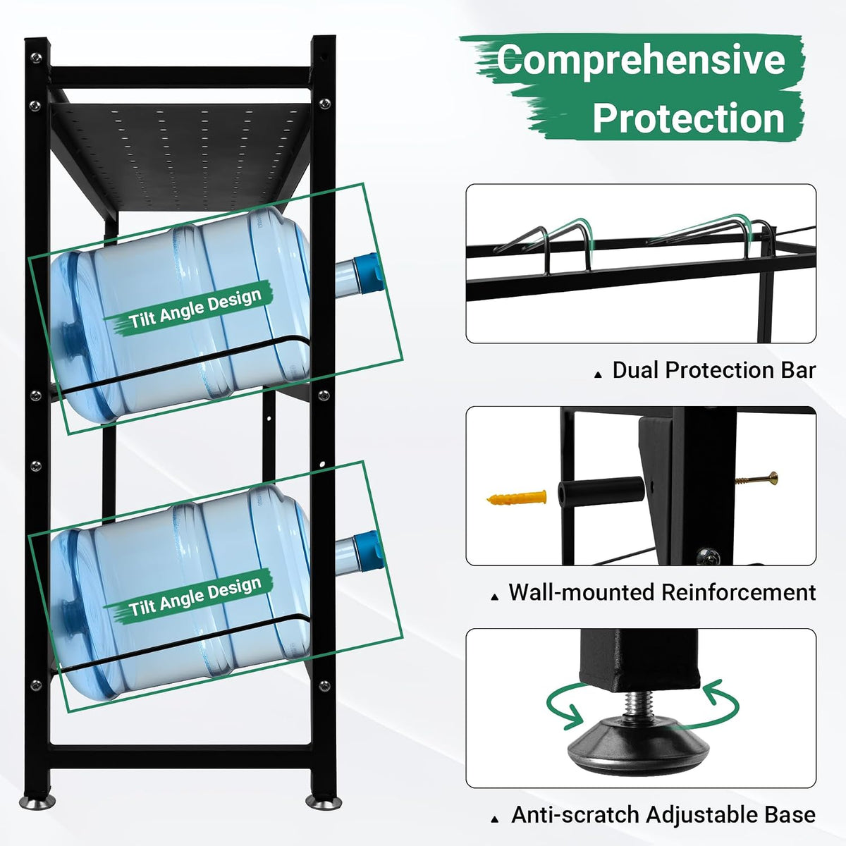 5 Gallon Water Jug Holder，4-Tier Water Jug Rack w/Top Shelf