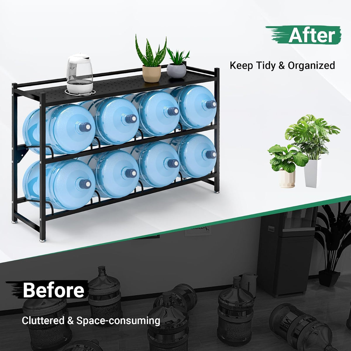 5 Gallon Water Jug Holder，4-Tier Water Jug Rack w/Top Shelf