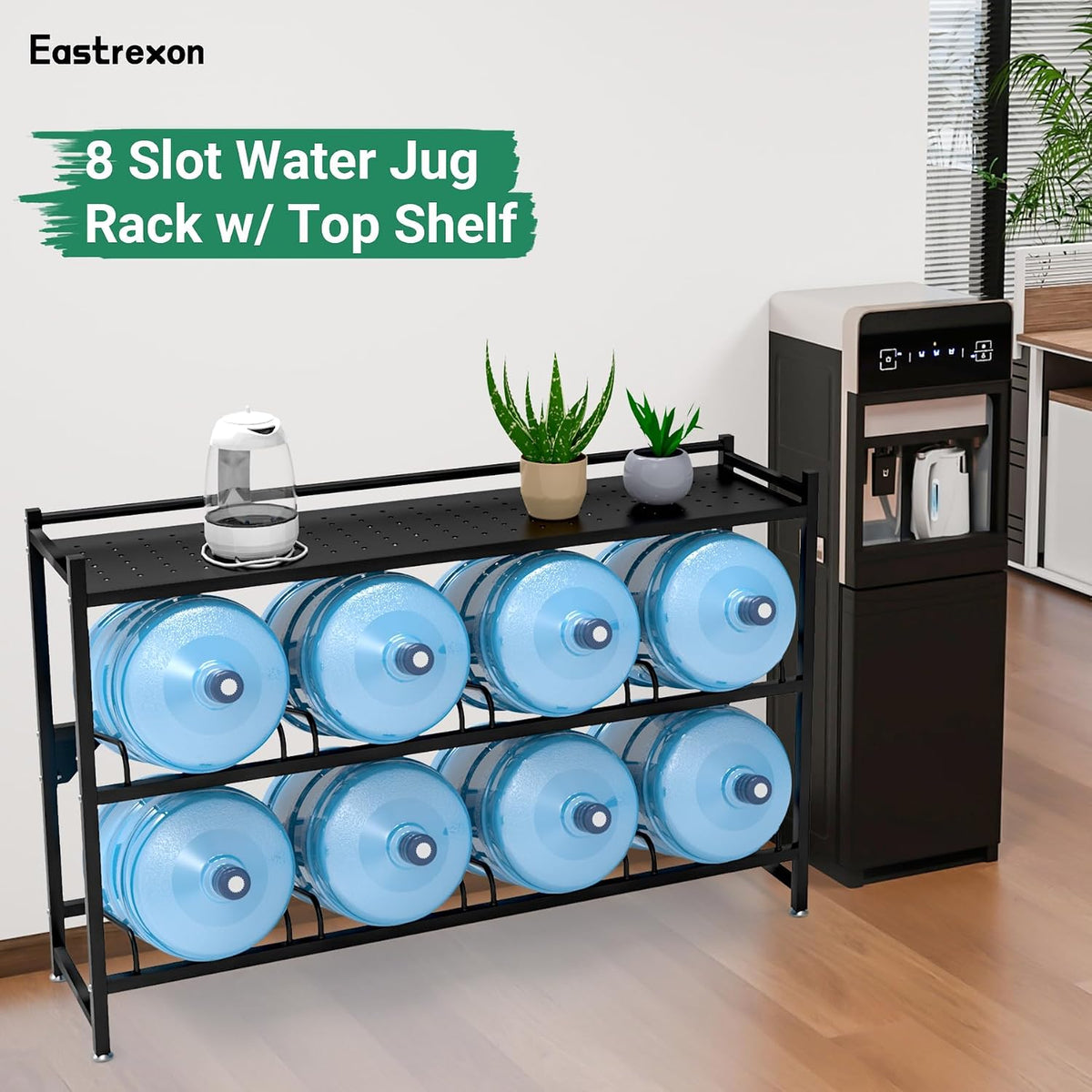 5 Gallon Water Jug Holder，4-Tier Water Jug Rack w/Top Shelf