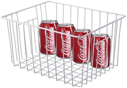 16" Upright Freezer Organizer Baskets, Wire Storage Bins Large Bakset for Freezer, Pantry, Kitchen, Bathroom Organizing, White, Set of 6