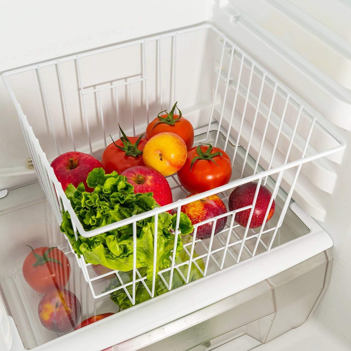 16" Upright Freezer Organizer Baskets, Wire Storage Bins Large Bakset for Freezer, Pantry, Kitchen, Bathroom Organizing, White, Set of 6