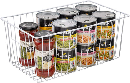 16" Upright Freezer Organizer Baskets, Wire Storage Bins Large Bakset for Freezer, Pantry, Kitchen, Bathroom Organizing, White, Set of 6
