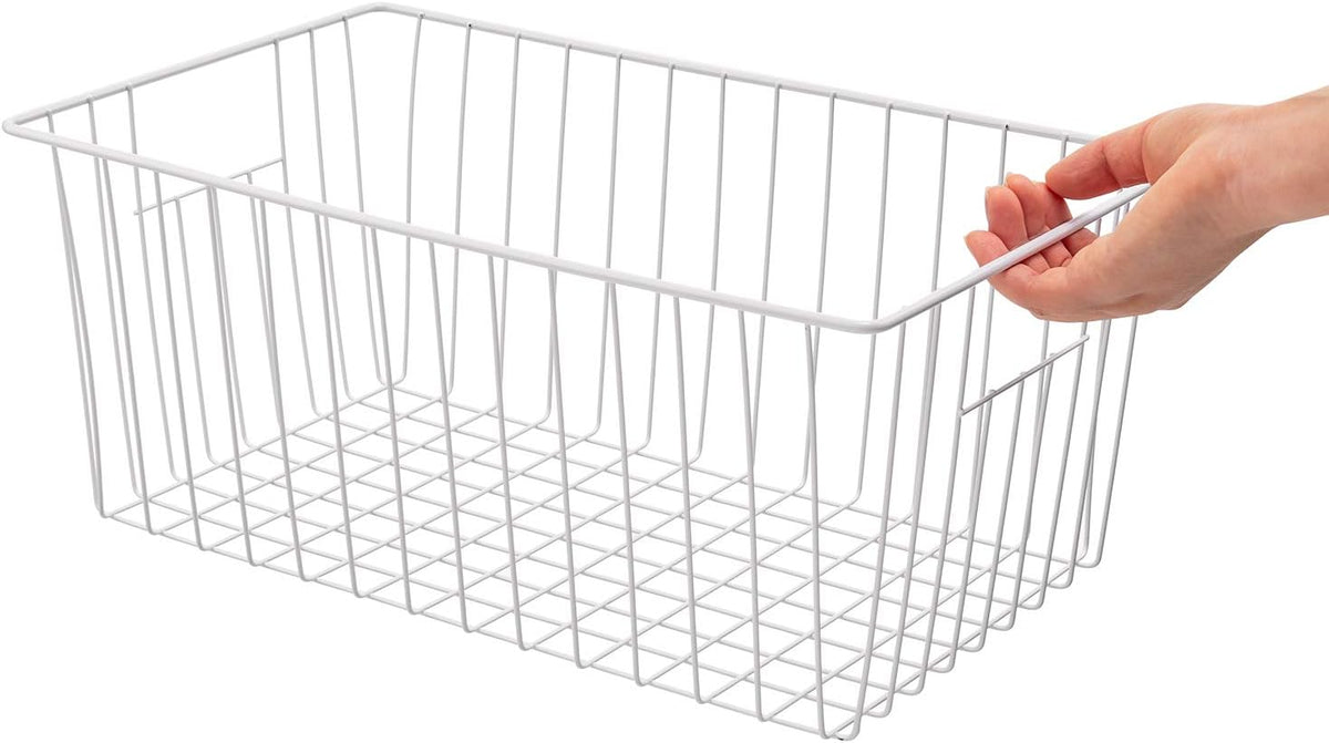 16" Upright Freezer Organizer Baskets, Wire Storage Bins Large Bakset for Freezer, Pantry, Kitchen, Bathroom Organizing, White, Set of 6