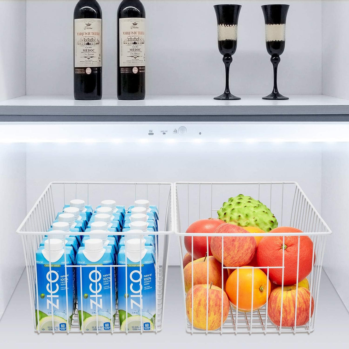 16" Upright Freezer Organizer Baskets, Wire Storage Bins Large Bakset for Freezer, Pantry, Kitchen, Bathroom Organizing, White, Set of 6