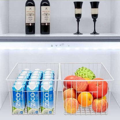 16" Upright Freezer Organizer Baskets, Wire Storage Bins Large Bakset for Freezer, Pantry, Kitchen, Bathroom Organizing, White, Set of 6