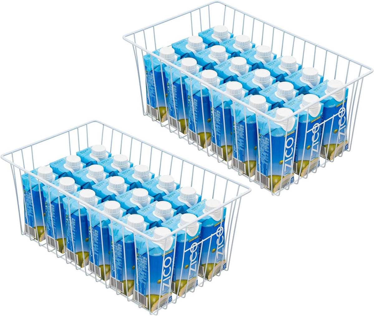 16" Upright Freezer Organizer Baskets, Wire Storage Bins Large Bakset for Freezer, Pantry, Kitchen, Bathroom Organizing, White, Set of 6