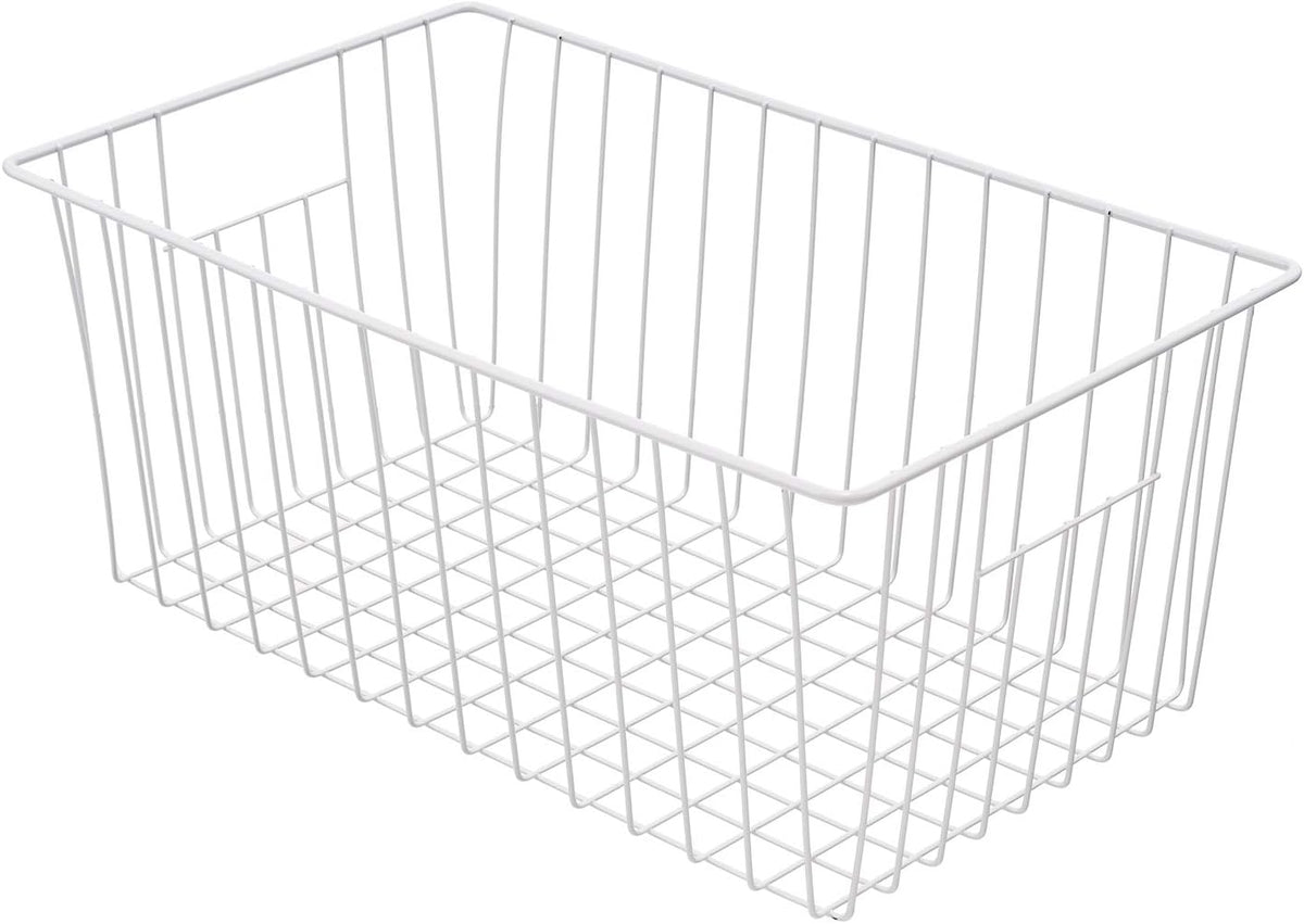 16" Upright Freezer Organizer Baskets, Wire Storage Bins Large Bakset for Freezer, Pantry, Kitchen, Bathroom Organizing, White, Set of 6