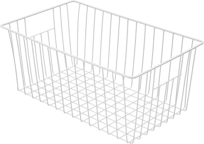 16" Upright Freezer Organizer Baskets, Wire Storage Bins Large Bakset for Freezer, Pantry, Kitchen, Bathroom Organizing, White, Set of 6