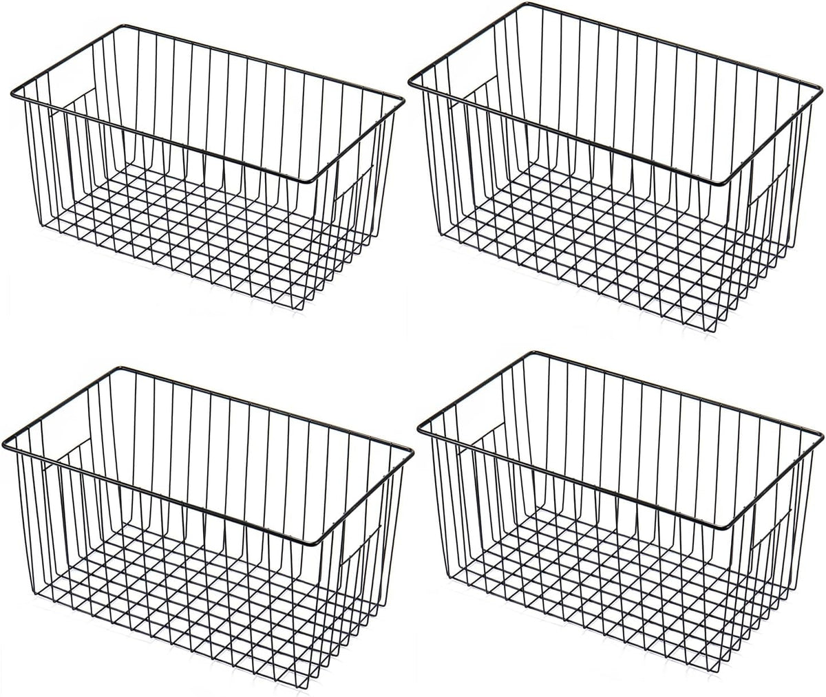 16" Upright Freezer Organizer Baskets, Wire Storage Bins Large Bakset for Freezer, Pantry, Kitchen, Bathroom Organizing, White, Set of 6