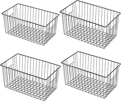 16" Upright Freezer Organizer Baskets, Wire Storage Bins Large Bakset for Freezer, Pantry, Kitchen, Bathroom Organizing, White, Set of 6
