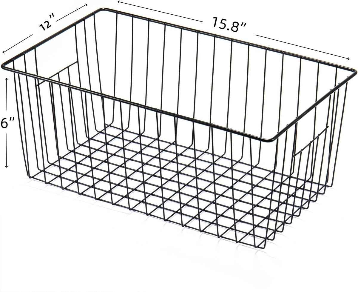16" Upright Freezer Organizer Baskets, Wire Storage Bins Large Bakset for Freezer, Pantry, Kitchen, Bathroom Organizing, White, Set of 6