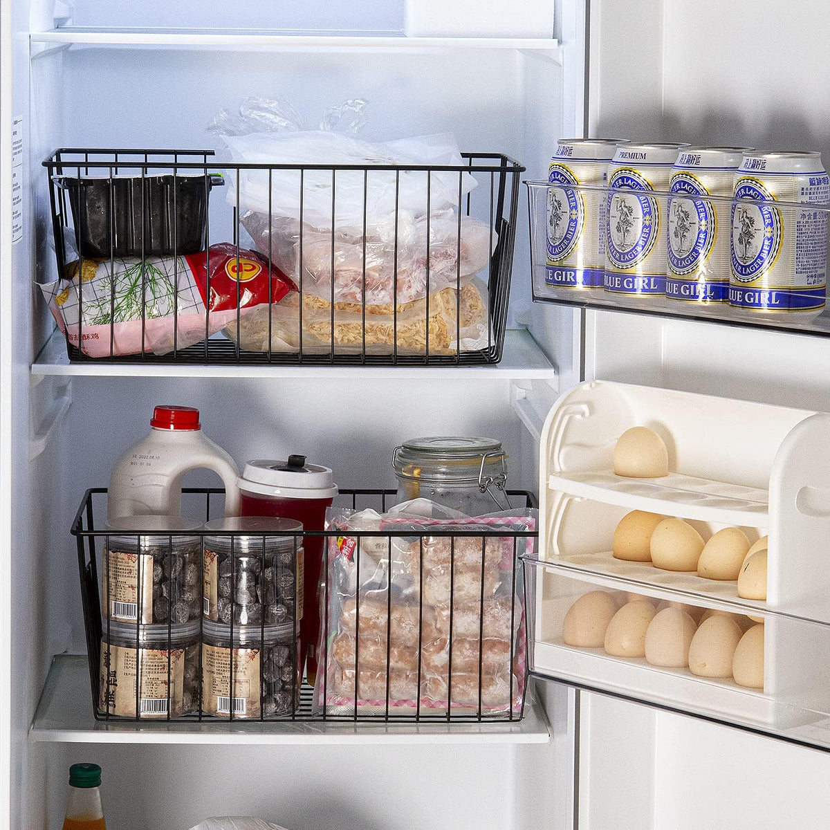 16" Upright Freezer Organizer Baskets, Wire Storage Bins Large Bakset for Freezer, Pantry, Kitchen, Bathroom Organizing, White, Set of 6
