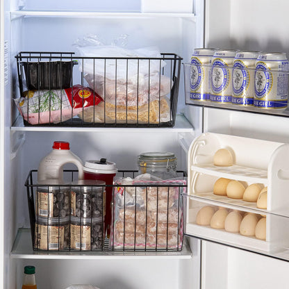 16" Upright Freezer Organizer Baskets, Wire Storage Bins Large Bakset for Freezer, Pantry, Kitchen, Bathroom Organizing, White, Set of 6