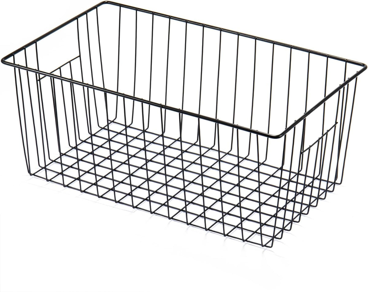 16" Upright Freezer Organizer Baskets, Wire Storage Bins Large Bakset for Freezer, Pantry, Kitchen, Bathroom Organizing, White, Set of 6