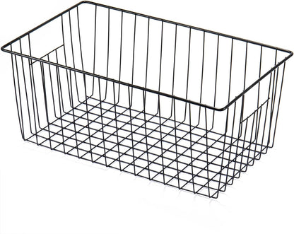 16" Upright Freezer Organizer Baskets, Wire Storage Bins Large Bakset for Freezer, Pantry, Kitchen, Bathroom Organizing, White, Set of 6