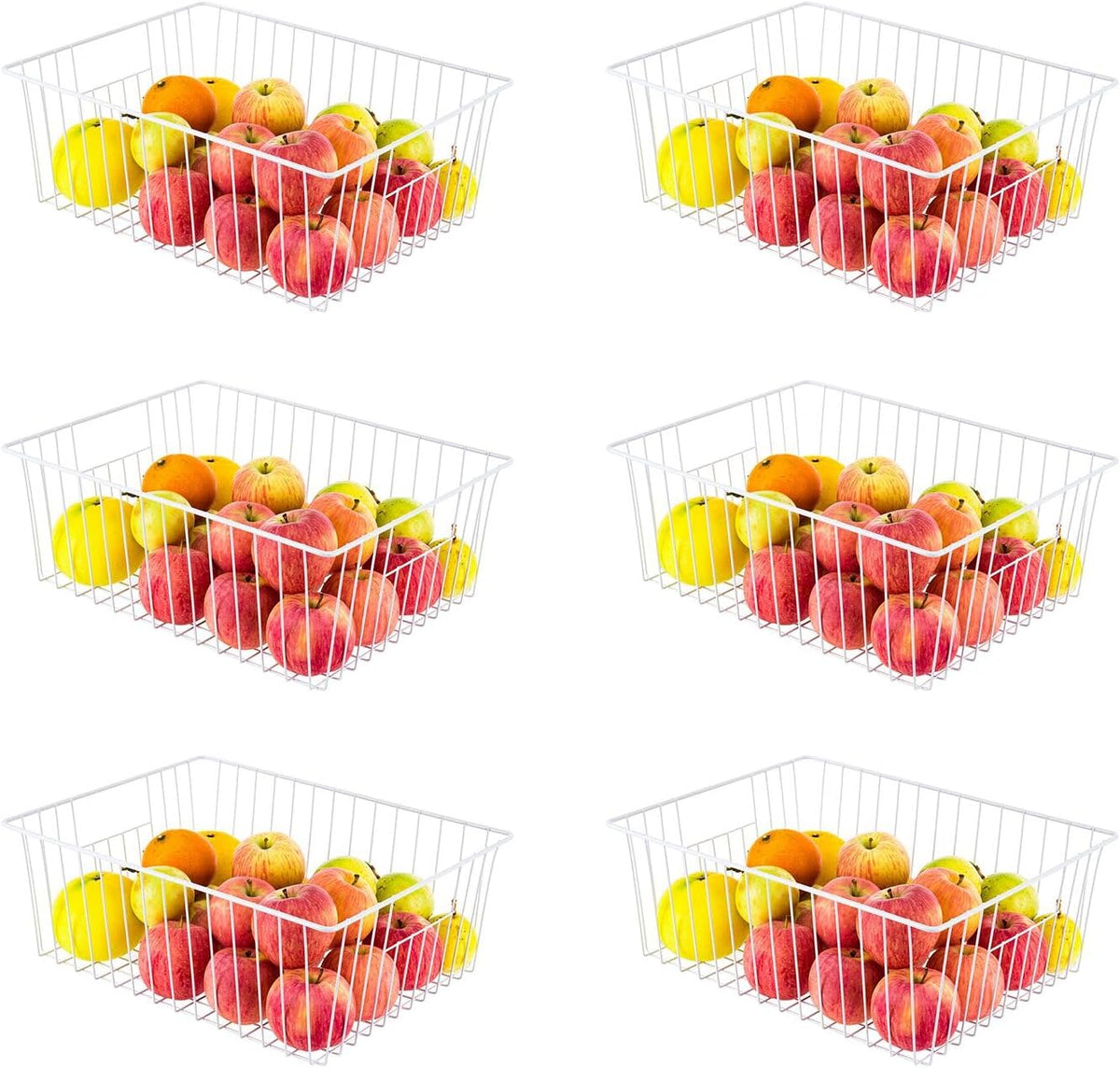 16" Upright Freezer Organizer Baskets, Wire Storage Bins Large Bakset for Freezer, Pantry, Kitchen, Bathroom Organizing, White, Set of 6