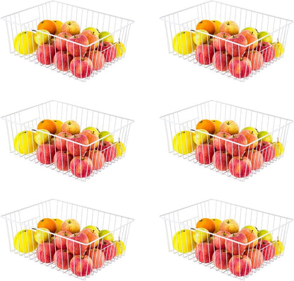 16" Upright Freezer Organizer Baskets, Wire Storage Bins Large Bakset for Freezer, Pantry, Kitchen, Bathroom Organizing, White, Set of 6