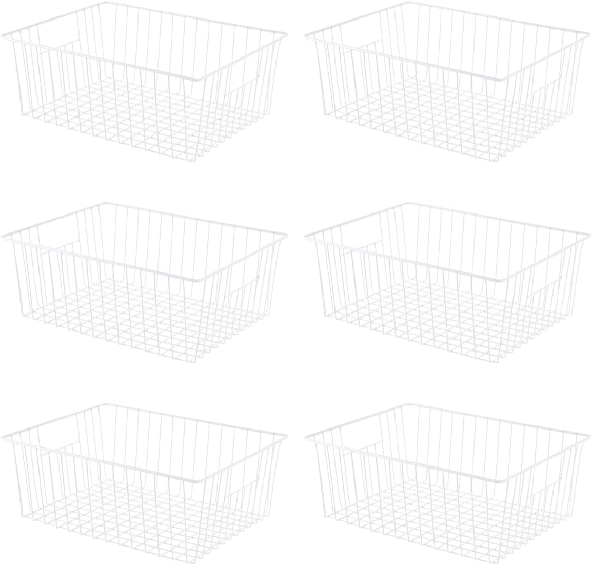 16" Upright Freezer Organizer Baskets, Wire Storage Bins Large Bakset for Freezer, Pantry, Kitchen, Bathroom Organizing, White, Set of 6