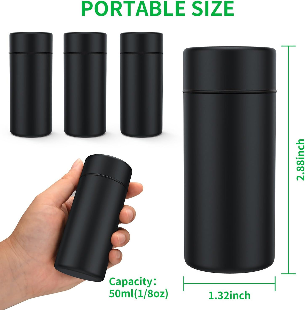 Portable Aluminum Storage Jar 3-Pack,Airtight Smell Proof Container, Metal Waterproof Small Bottle Multipurpose Container for Coffee & Teas, Herb Spices Container Screw-Top Lid Lock Odor