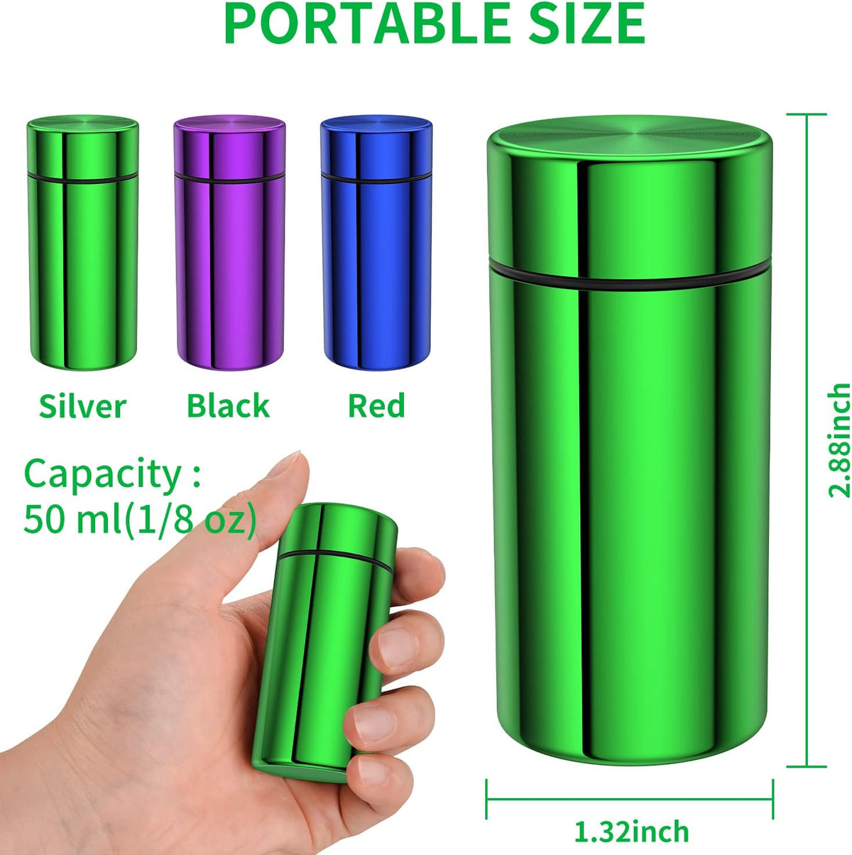 Portable Aluminum Storage Jar 3-Pack,Airtight Smell Proof Container, Metal Waterproof Small Bottle Multipurpose Container for Coffee & Teas, Herb Spices Container Screw-Top Lid Lock Odor