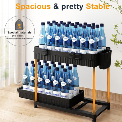 3-Pack 2-Tier Under Sink Organizers with Sliding Drawers | Multi-use kitchen & bathroom storage, 12.8 inch black cabinet organizer, space-saving sliding drawer design.