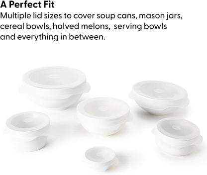 W&P Reusable Silicone Stretch Lid, Set of 6 Circular Lids, Dishwasher Safe, Freezer Safe, LFGB/Premium Materials, Microwave Safe, Clear