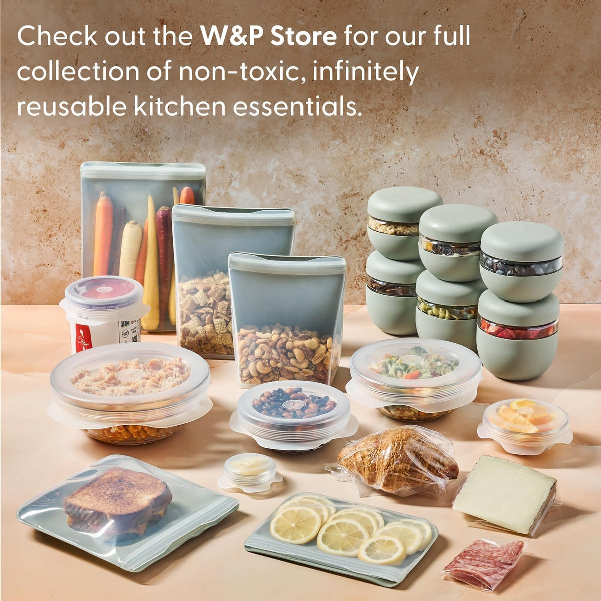 W&P Reusable Silicone Stretch Lid, Set of 6 Circular Lids, Dishwasher Safe, Freezer Safe, LFGB/Premium Materials, Microwave Safe, Clear