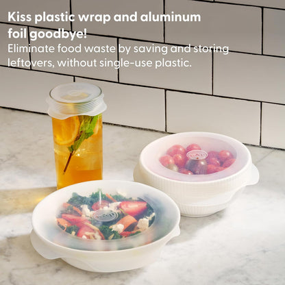 W&P Reusable Silicone Stretch Lid, Set of 6 Circular Lids, Dishwasher Safe, Freezer Safe, LFGB/Premium Materials, Microwave Safe, Clear