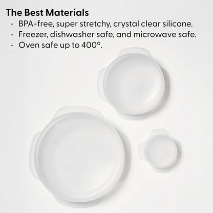 W&P Reusable Silicone Stretch Lid, Set of 6 Circular Lids, Dishwasher Safe, Freezer Safe, LFGB/Premium Materials, Microwave Safe, Clear