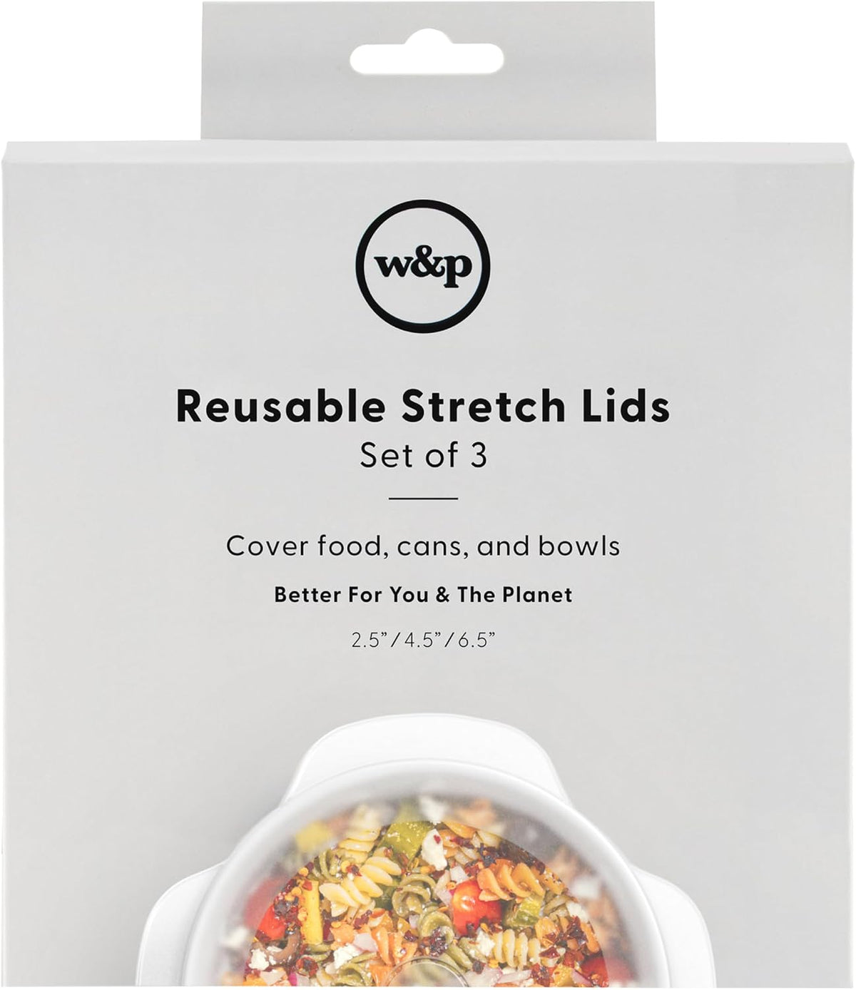 W&P Reusable Silicone Stretch Lid, Set of 6 Circular Lids, Dishwasher Safe, Freezer Safe, LFGB/Premium Materials, Microwave Safe, Clear