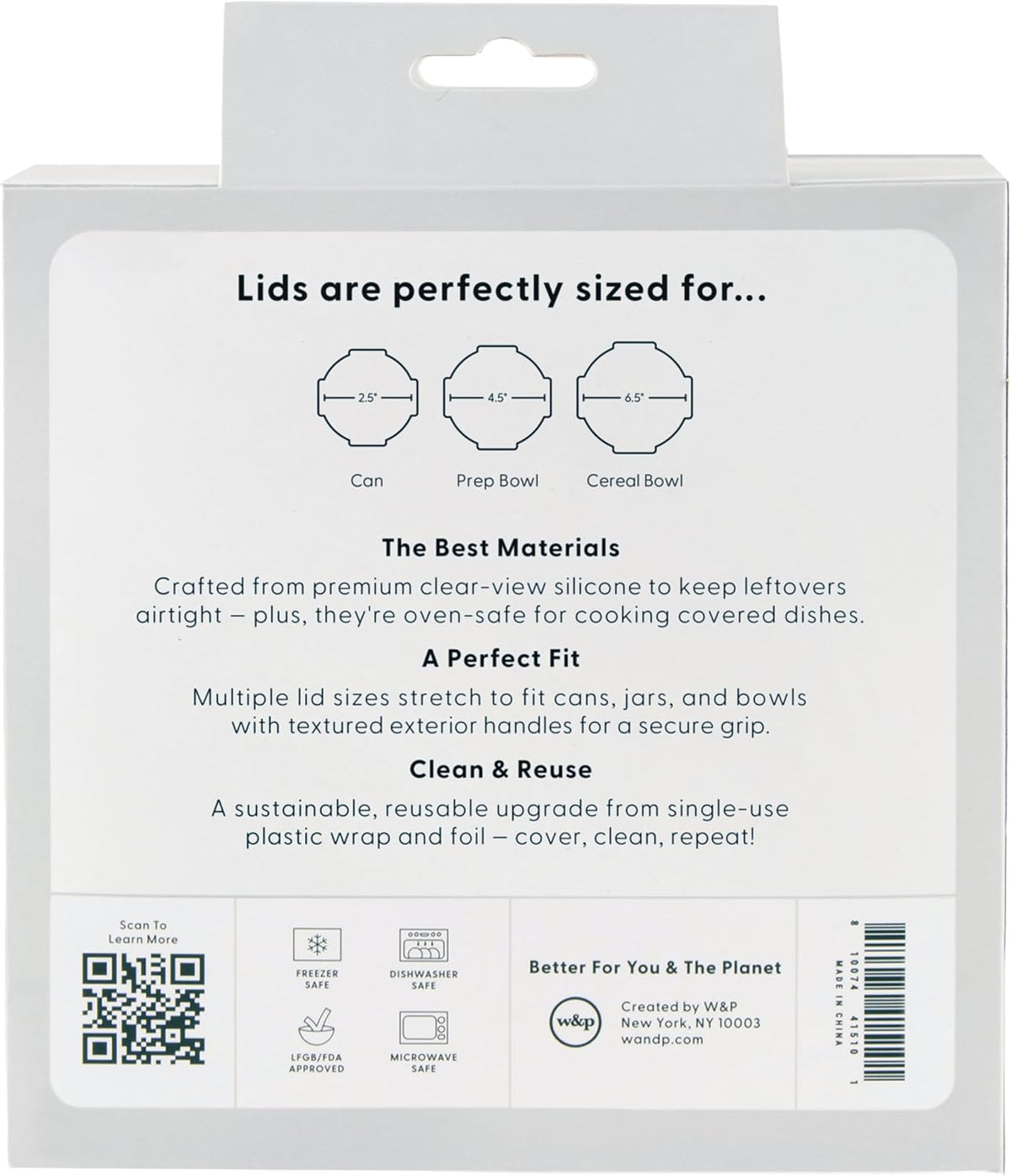 W&P Reusable Silicone Stretch Lid, Set of 6 Circular Lids, Dishwasher Safe, Freezer Safe, LFGB/Premium Materials, Microwave Safe, Clear