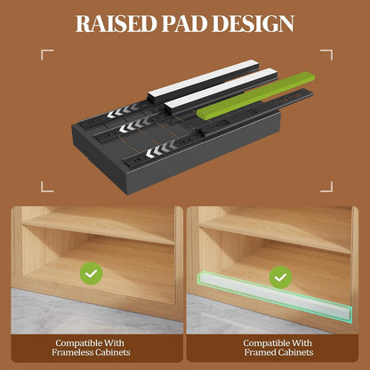 Expandable Pull Out Cabinet Organizer 21"Deep With Raising Pad for Framed Cabinets,Upgrade 3 Slide Rails Slide Out Drawers,No Drill Roll Out Shelves,Adjustable Width 12.1"-20.4" White