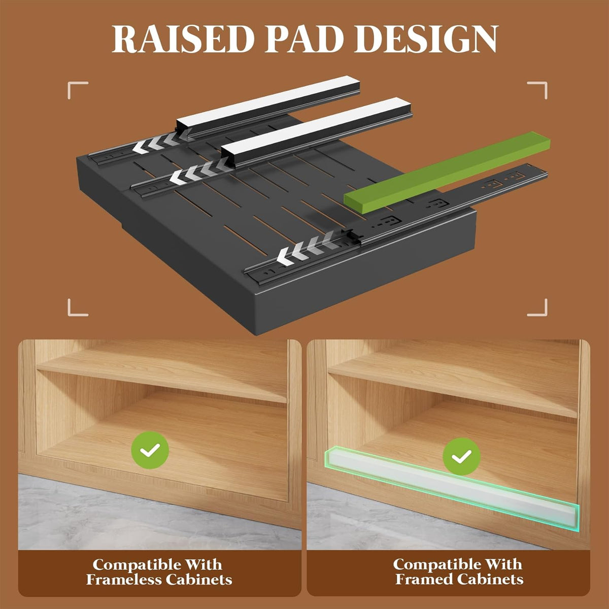 Expandable Pull Out Cabinet Organizer 21"Deep With Raising Pad for Framed Cabinets,Upgrade 3 Slide Rails Slide Out Drawers,No Drill Roll Out Shelves,Adjustable Width 12.1"-20.4" White