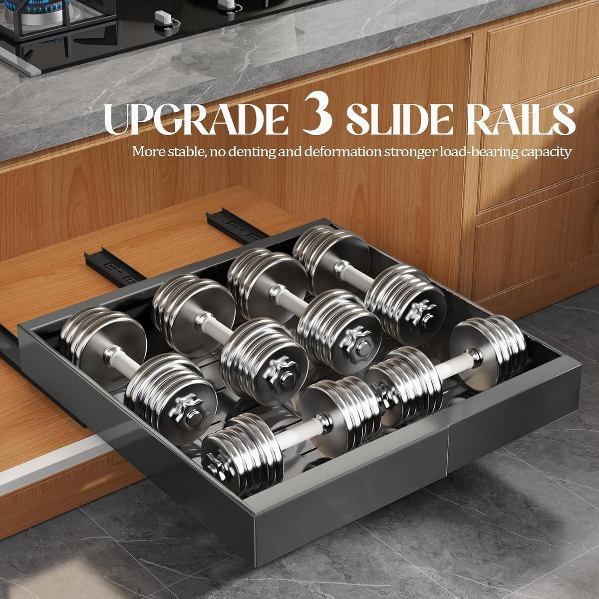 Expandable Pull Out Cabinet Organizer 21"Deep With Raising Pad for Framed Cabinets,Upgrade 3 Slide Rails Slide Out Drawers,No Drill Roll Out Shelves,Adjustable Width 12.1"-20.4" White