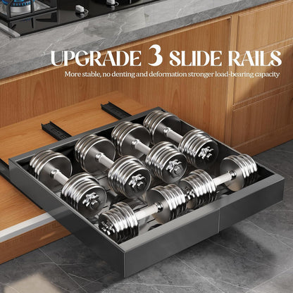Expandable Pull Out Cabinet Organizer 21"Deep With Raising Pad for Framed Cabinets,Upgrade 3 Slide Rails Slide Out Drawers,No Drill Roll Out Shelves,Adjustable Width 12.1"-20.4" White