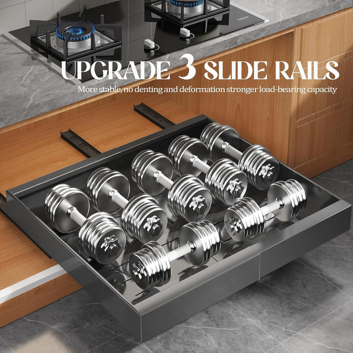 Expandable Pull Out Cabinet Organizer 21"Deep With Raising Pad for Framed Cabinets,Upgrade 3 Slide Rails Slide Out Drawers,No Drill Roll Out Shelves,Adjustable Width 12.1"-20.4" White