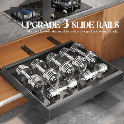 Expandable Pull Out Cabinet Organizer 21"Deep With Raising Pad for Framed Cabinets,Upgrade 3 Slide Rails Slide Out Drawers,No Drill Roll Out Shelves,Adjustable Width 12.1"-20.4" White