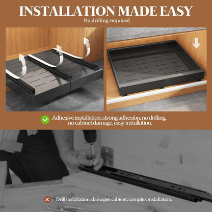 Expandable Pull Out Cabinet Organizer 21"Deep With Raising Pad for Framed Cabinets,Upgrade 3 Slide Rails Slide Out Drawers,No Drill Roll Out Shelves,Adjustable Width 12.1"-20.4" White