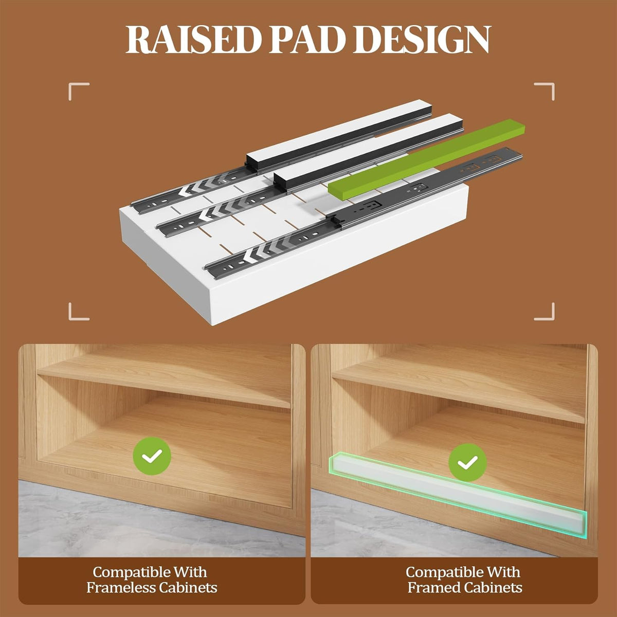 Expandable Pull Out Cabinet Organizer 21"Deep With Raising Pad for Framed Cabinets,Upgrade 3 Slide Rails Slide Out Drawers,No Drill Roll Out Shelves,Adjustable Width 12.1"-20.4" White