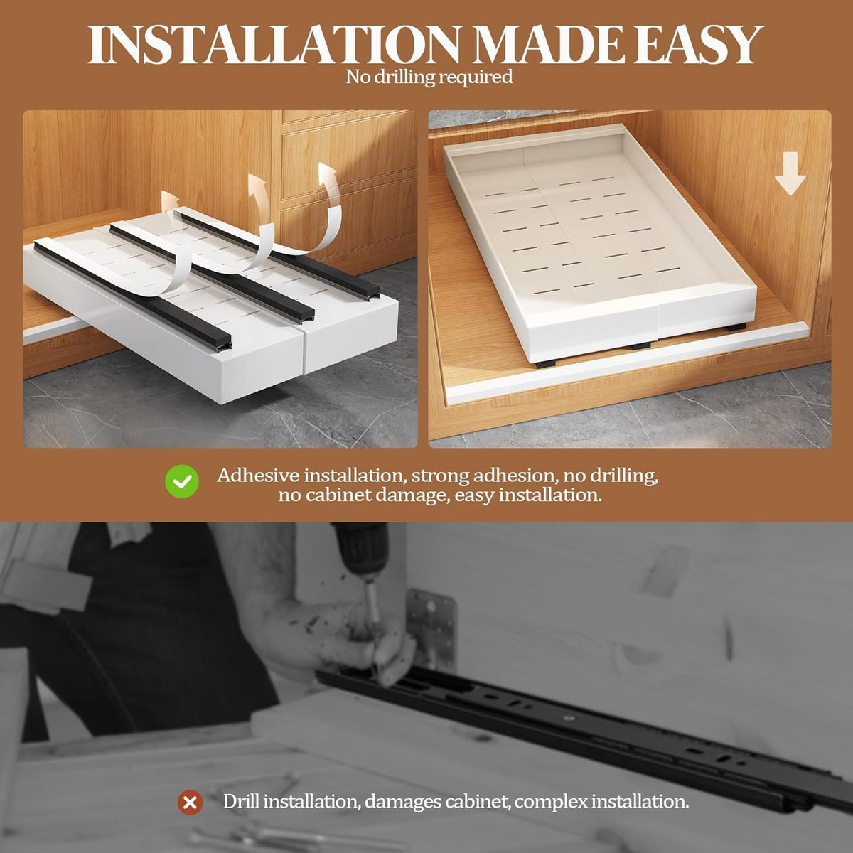 Expandable Pull Out Cabinet Organizer 21"Deep With Raising Pad for Framed Cabinets,Upgrade 3 Slide Rails Slide Out Drawers,No Drill Roll Out Shelves,Adjustable Width 12.1"-20.4" White