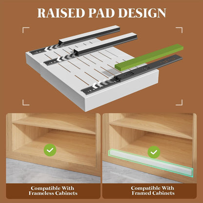 Expandable Pull Out Cabinet Organizer 21"Deep With Raising Pad for Framed Cabinets,Upgrade 3 Slide Rails Slide Out Drawers,No Drill Roll Out Shelves,Adjustable Width 12.1"-20.4" White