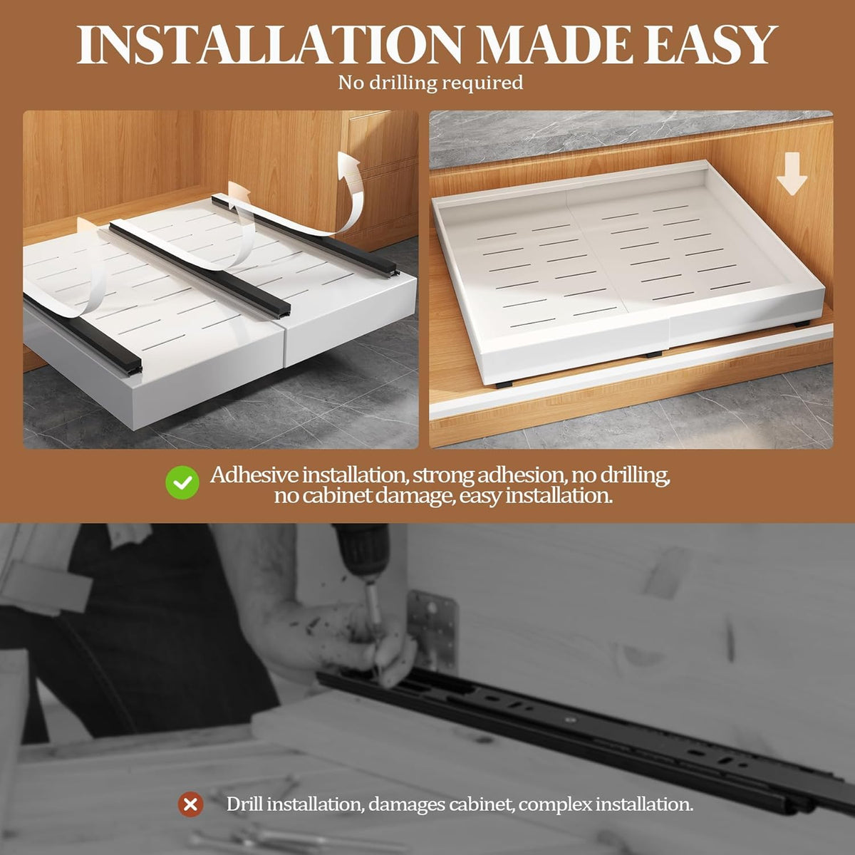 Expandable Pull Out Cabinet Organizer 21"Deep With Raising Pad for Framed Cabinets,Upgrade 3 Slide Rails Slide Out Drawers,No Drill Roll Out Shelves,Adjustable Width 12.1"-20.4" White
