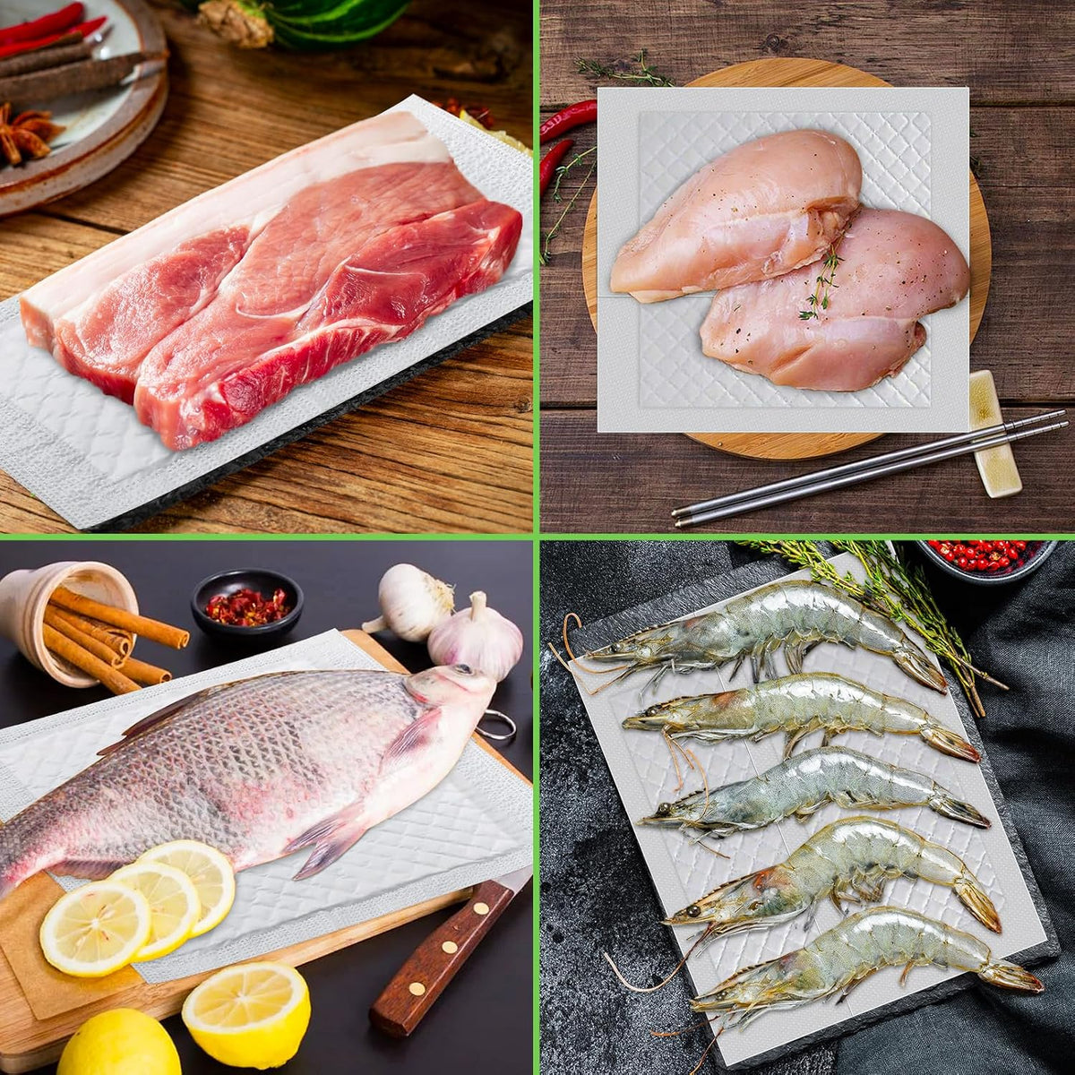 200Pcs Meat Absorbent Pads 4x7 Inch Meat Soaker Pads for for Vacuum Sealer Bags Fish Dry Clean for Kitchen and Shop,60 Grams