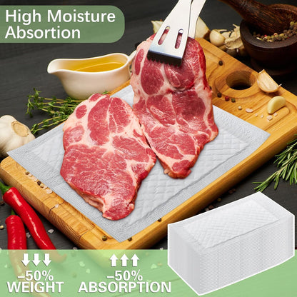 200Pcs Meat Absorbent Pads 4x7 Inch Meat Soaker Pads for for Vacuum Sealer Bags Fish Dry Clean for Kitchen and Shop,60 Grams