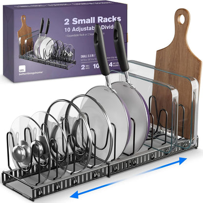 5.5” Wide 12-Slot Adjustable Pot Lid Organizer with Scratch-Free Pads, Expandable Pot Lid Holder Rack for Cabinet, Small to Medium Pots and Pans Organizer Inside Cabinet