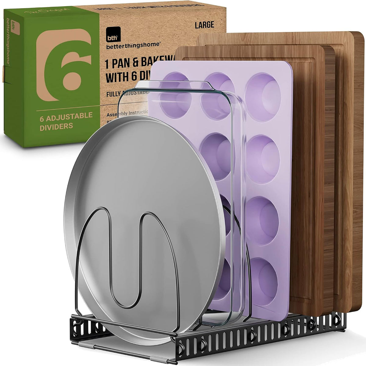 5.5” Wide 12-Slot Adjustable Pot Lid Organizer with Scratch-Free Pads, Expandable Pot Lid Holder Rack for Cabinet, Small to Medium Pots and Pans Organizer Inside Cabinet