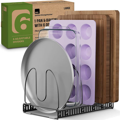 5.5” Wide 12-Slot Adjustable Pot Lid Organizer with Scratch-Free Pads, Expandable Pot Lid Holder Rack for Cabinet, Small to Medium Pots and Pans Organizer Inside Cabinet