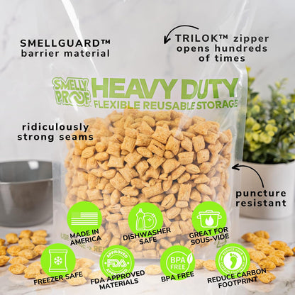 HEAVY DUTY Reusable STAND-UP Bags for Food Storage, USA Made, NO PEVA & BPA FREE, Reusable Freezer Bags, Dishwasher-Safe, Triple Zip, CLEAR 5-mils XXL 2-Gallon 12" x 16" - 5pk