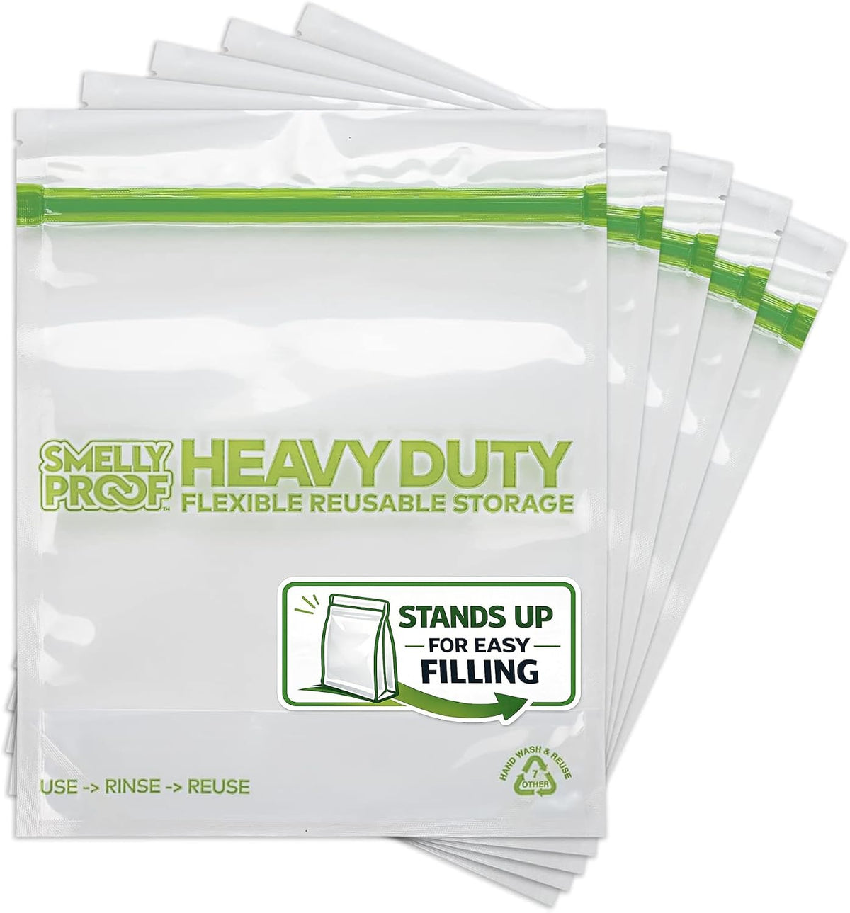 HEAVY DUTY Reusable STAND-UP Bags for Food Storage, USA Made, NO PEVA & BPA FREE, Reusable Freezer Bags, Dishwasher-Safe, Triple Zip, CLEAR 5-mils XXL 2-Gallon 12" x 16" - 5pk
