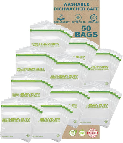 HEAVY DUTY Reusable STAND-UP Bags for Food Storage, USA Made, NO PEVA & BPA FREE, Reusable Freezer Bags, Dishwasher-Safe, Triple Zip, CLEAR 5-mils XXL 2-Gallon 12" x 16" - 5pk